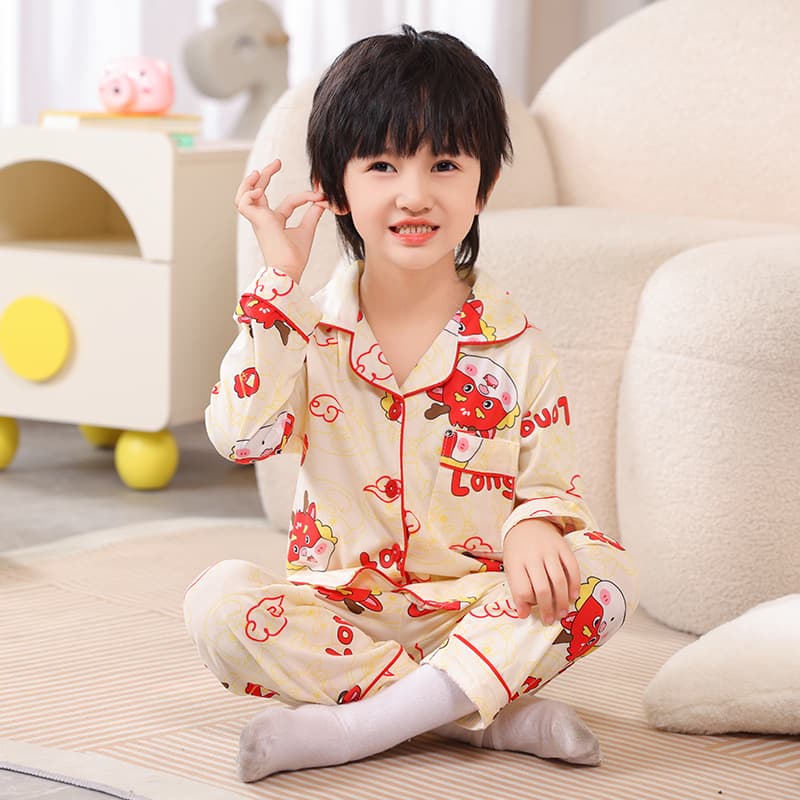 Cross-border Children's Pajamas Spring and Autumn New Imitation Cotton Cardigan Long Sleeve Boys Girls Cartoon Cute Homewear Set