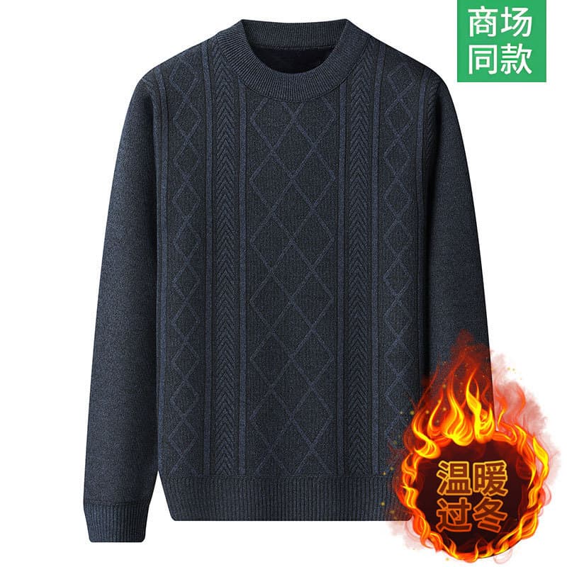 Fleece-lined winter thickened autumn/winter sweater middle-aged/elderly round neck dad warm loose base layer shirt men's knitwear
