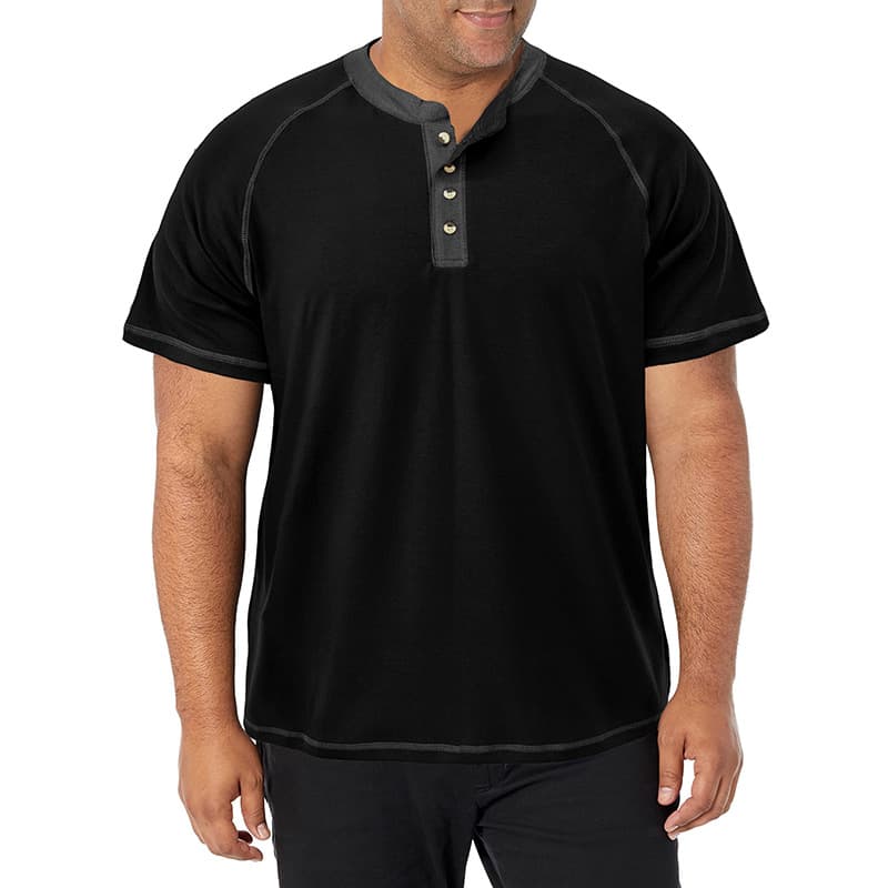 European and American Men's Heavyweight Henley Short Sleeve T-Shirt, Cross-Border Plus Size Men's Round Neck T-Shirt Outdoor Basic Style