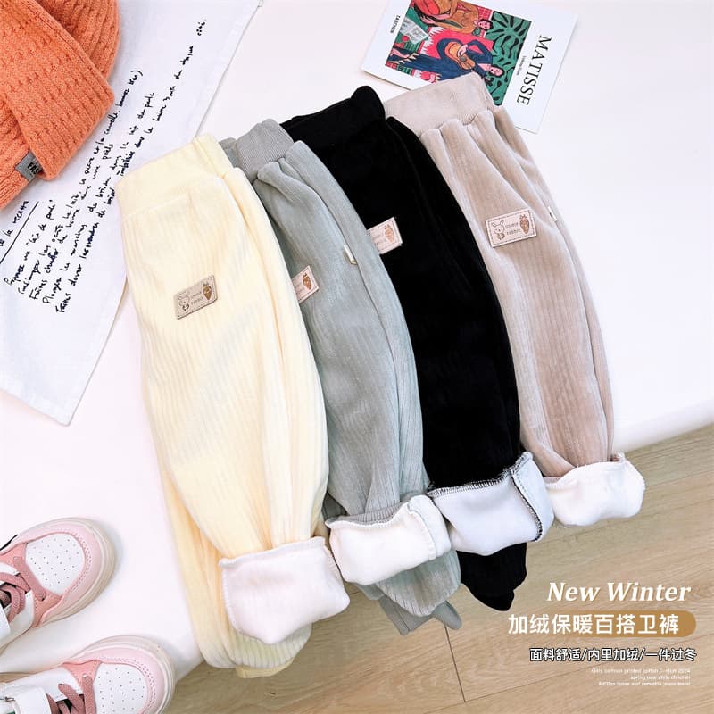 2024 New Kids' Clothing Children's Autumn/Winter Sweatpants Baby Fleece-Lined Pants Thin Fleece Pants for Small/Medium Children Warm Pants