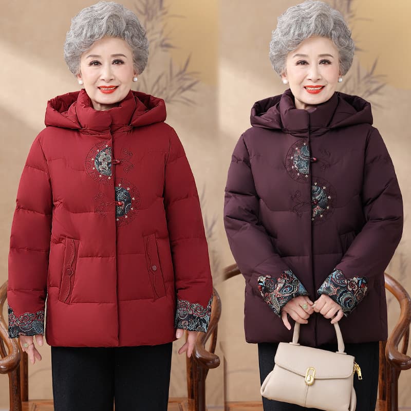 Middle-Aged and Elderly Women's White Duck Down Jacket 2025 Winter New Mom's Thickened Loose Large Size Grandma Coat
