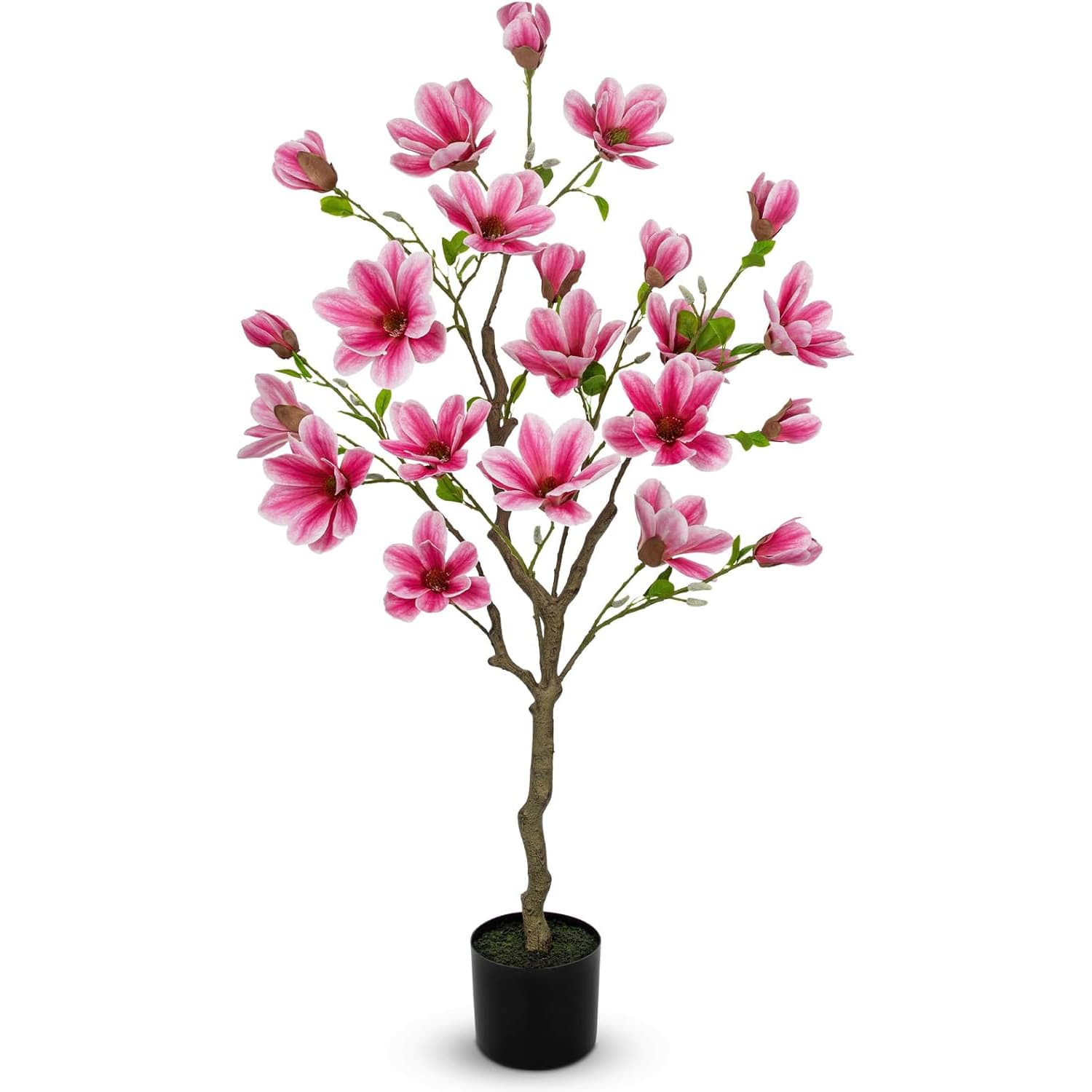 Artificial Green Plant Tree with Realistic Magnolia Blooms, European Style Living Room Entryway Table Decoration, Potted Fake Tree with Buds
