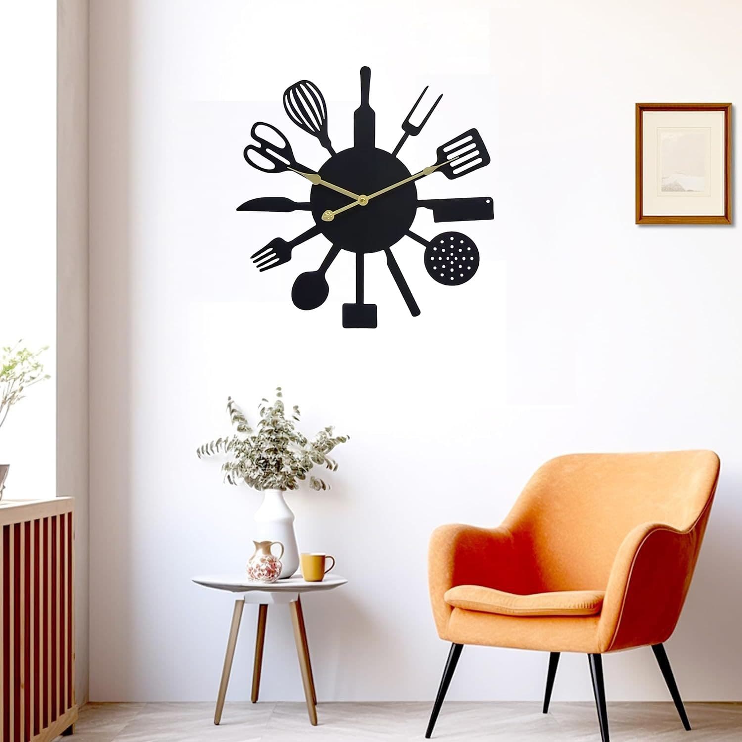 Metal black painted knife and fork wall clock creative wall sticker kitchen knife and fork wall clock restaurant iron silent wall clock