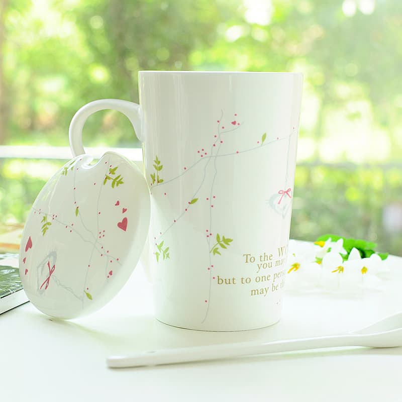 High-quality Bone China Mug with Lid and Spoon, Office Breakfast Cup, Large Capacity