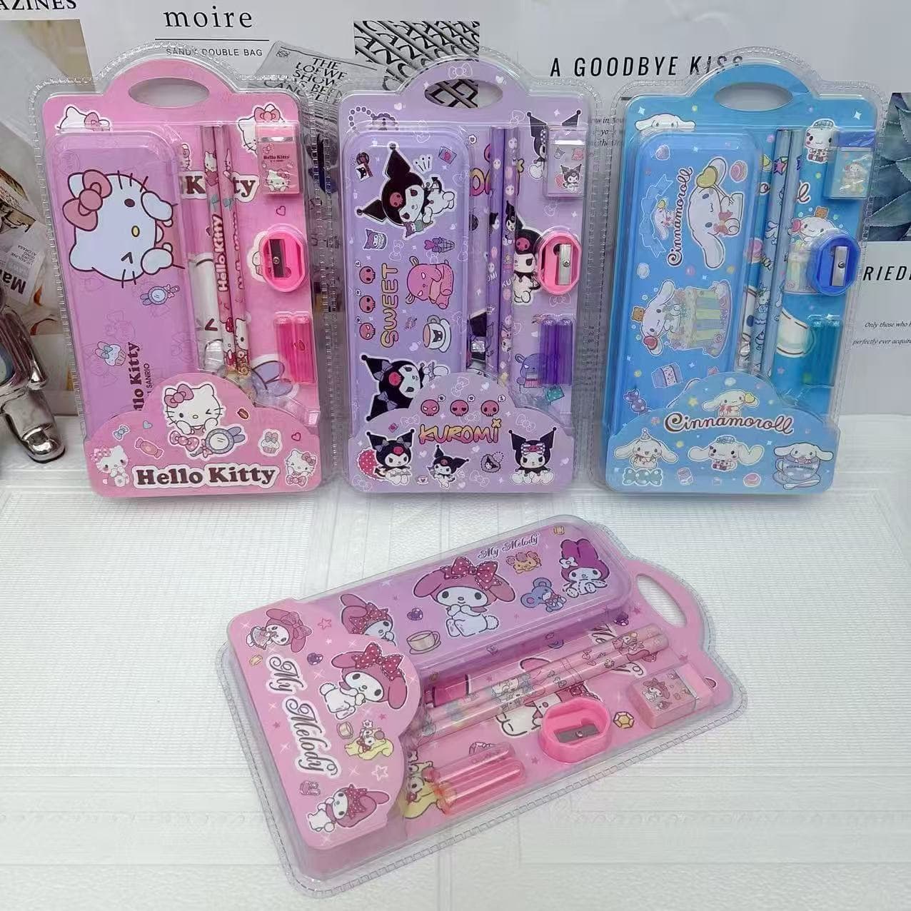 Cartoon Sanrio Kuromi Stationery Seven-Piece Set Pencil Case Student School Supplies Set Back-To-School Gift Award