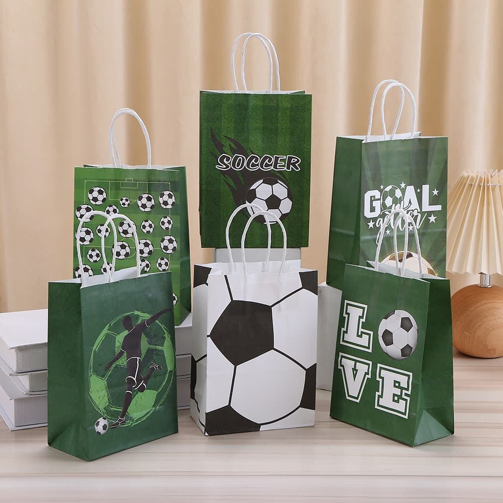 Cartoon football printed kraft paper bag Children's gift kraft paper handbag Sports party gift packaging bag