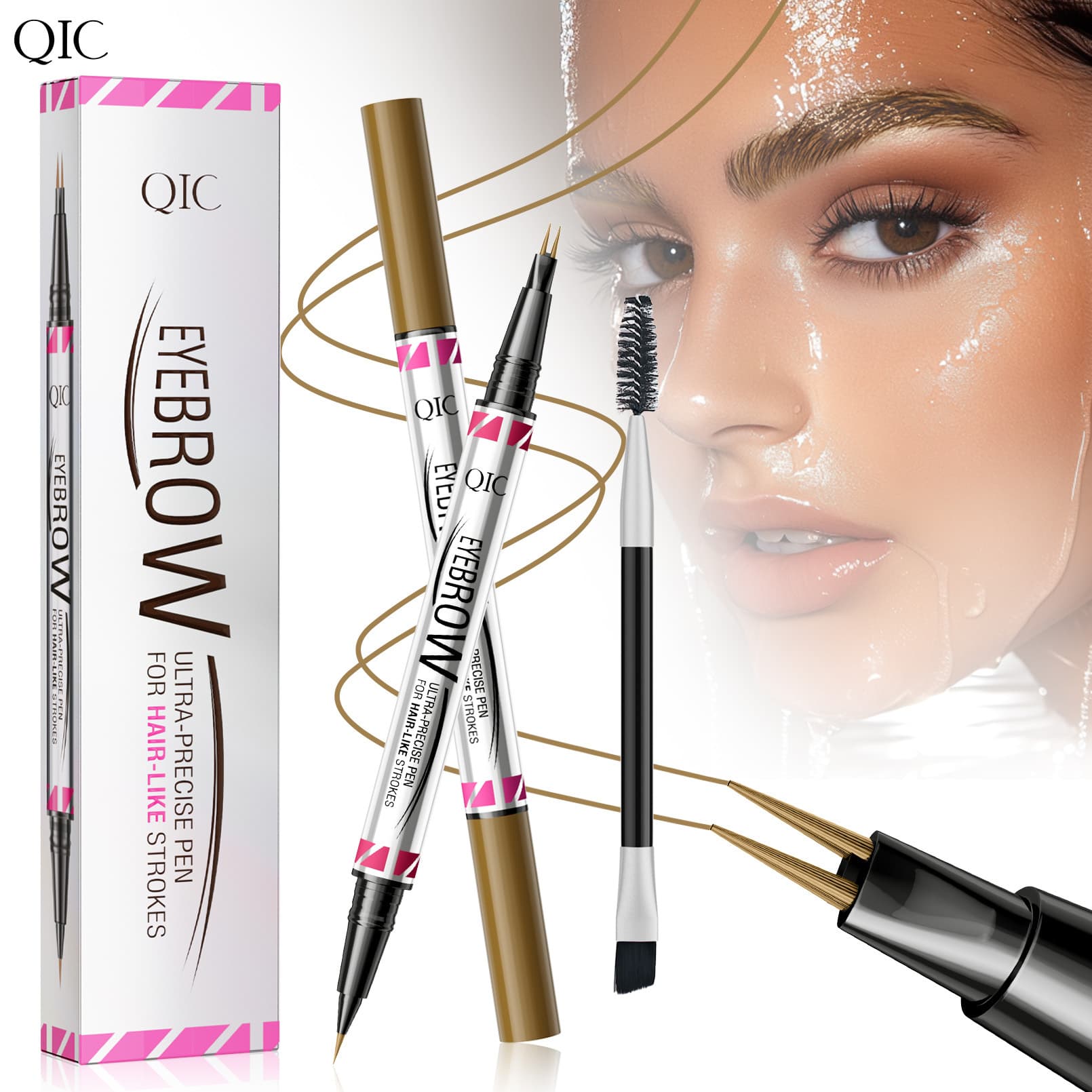 QIC's new double-headed two-pronged eyebrow pencil two-in-one eyebrow pencil eyeliner Eyebrow Pen liquid water eyebrow pencil cross-border