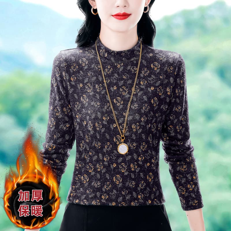 2025 Long Sleeve Printed T-Shirt Women's Autumn/Winter New Style Base Layer Fashionable Inner Wear Top