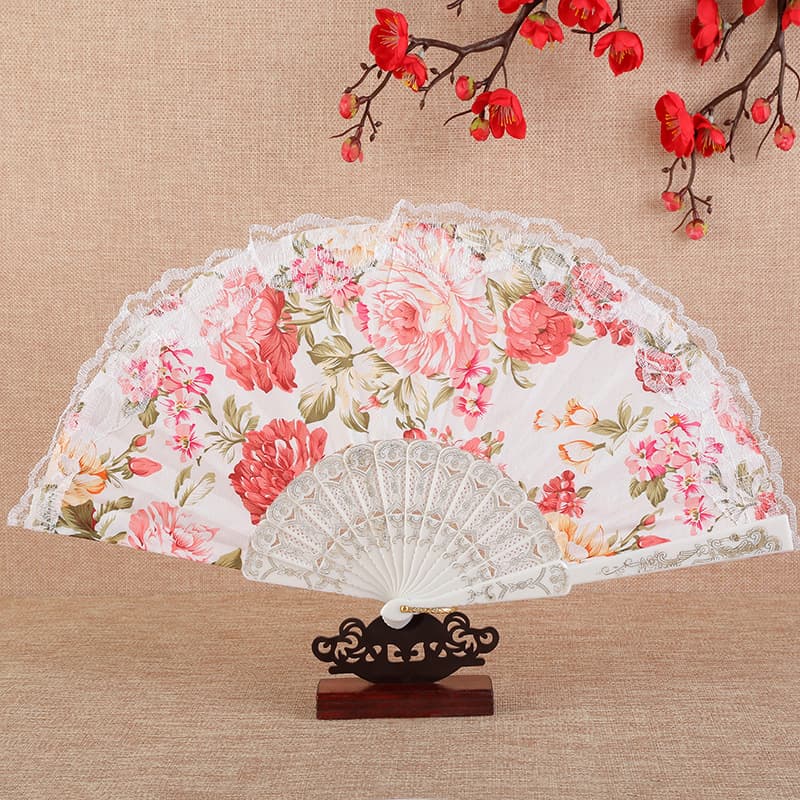 Peony-edged women's folding fan, suitable for summer dance performances and photography.