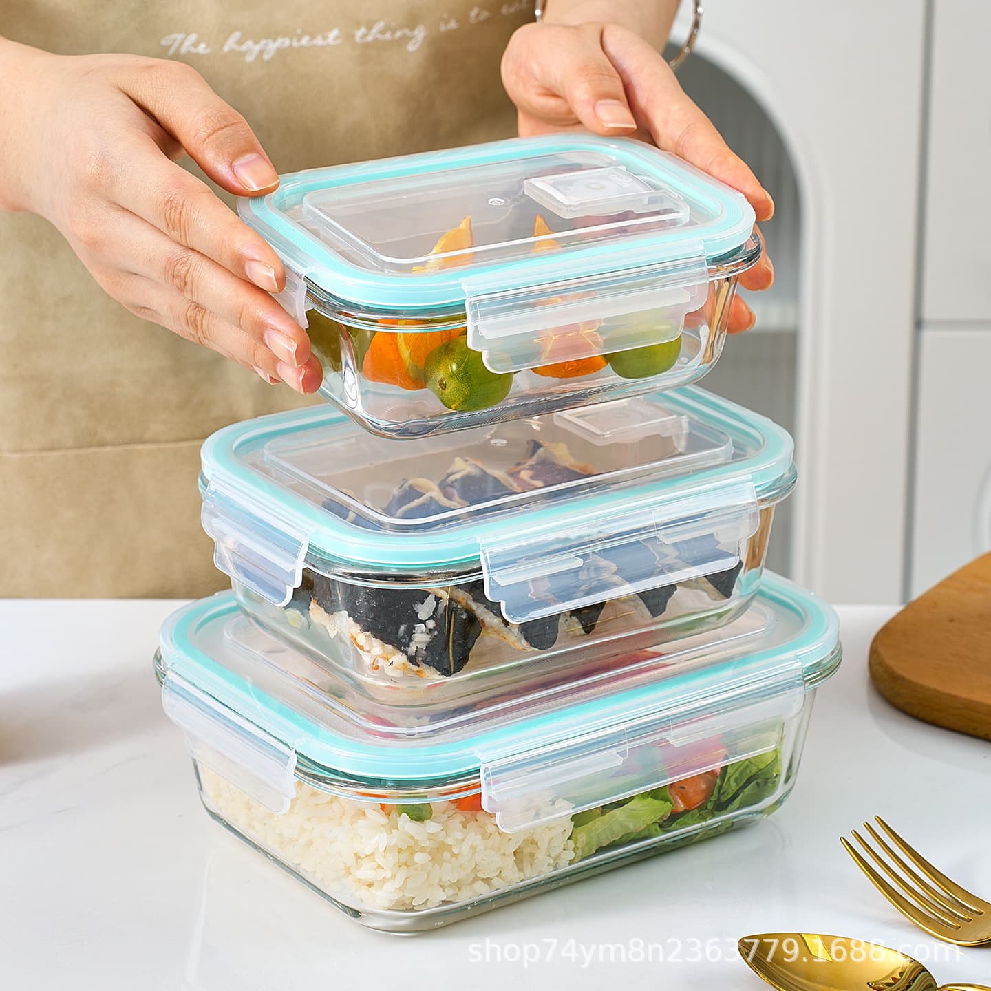 Glass Food Storage Containers Bento Lunch Box Set Microwave Refrigerator Airtight Thickened Heat Resistant with Lids Office Worker Organizer Set