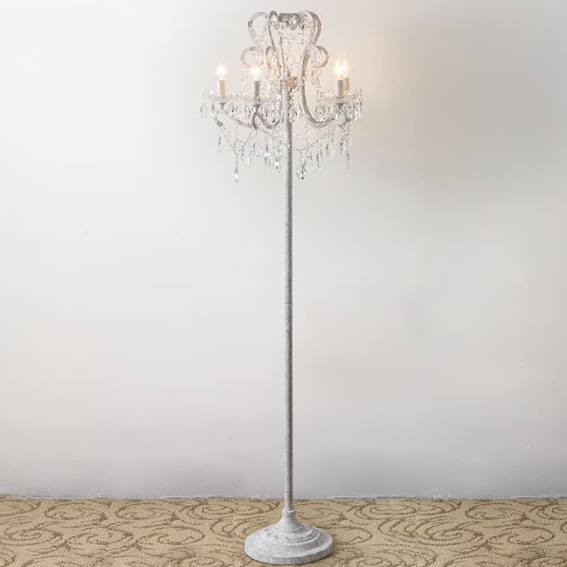 American Country Floor Lamp Crystal Coffee Table Living Room Floor Lamp Vintage White Study French Style Candle Iron Floor Lamp