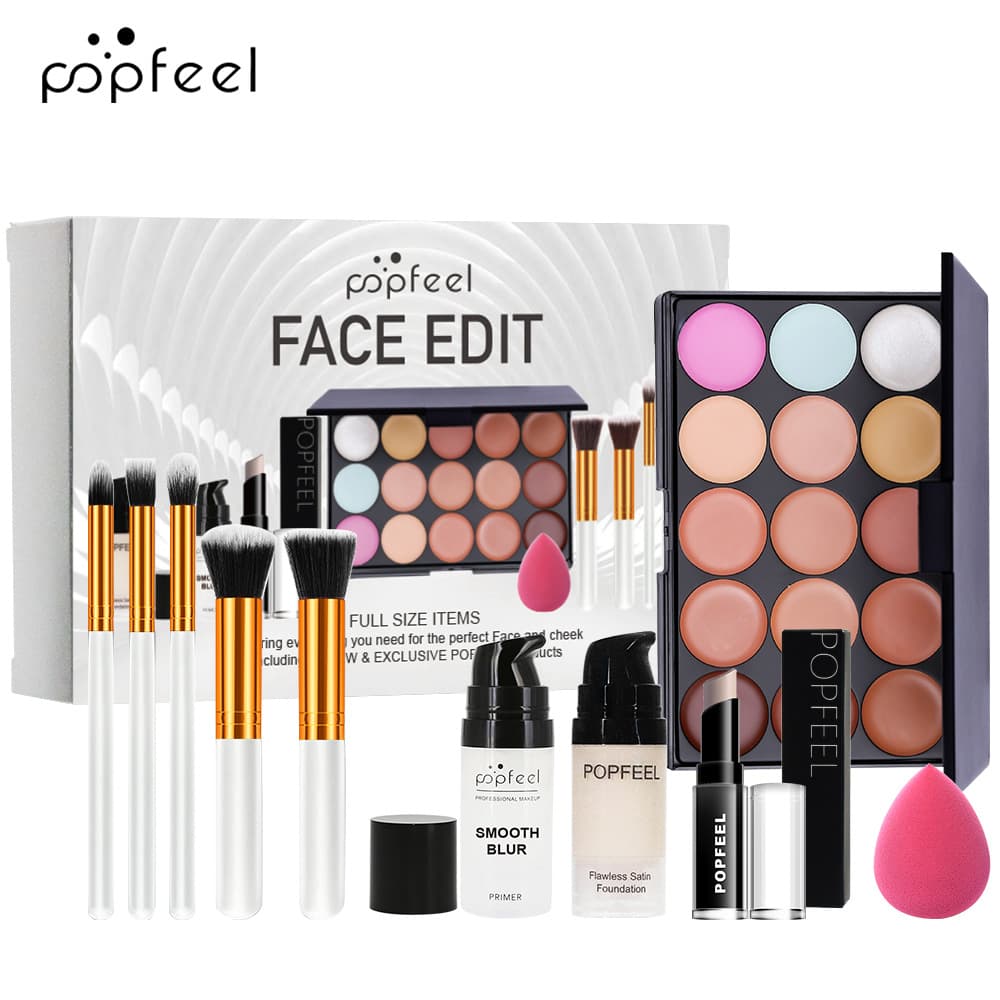 POPFEEL Face Makeup Set, Face Palette with Concealer, Makeup Brushes, and Powder Puffs