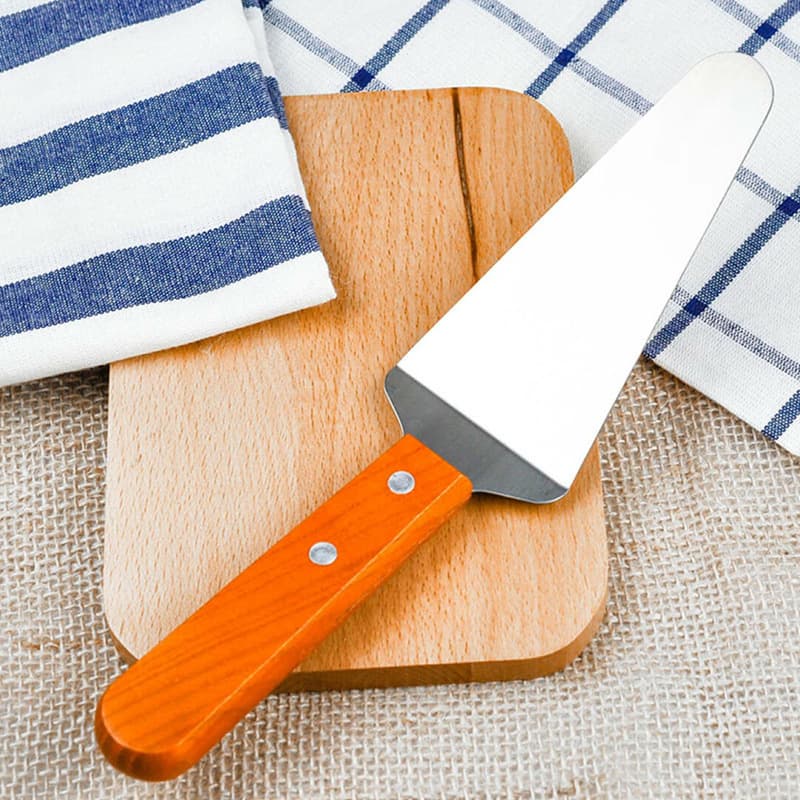 New Baking Exclusive Wooden Handle Stainless Steel Cheese Spatula Cross-border Multi-functional Triangular Folding Cake Spatula Pizza Spatula