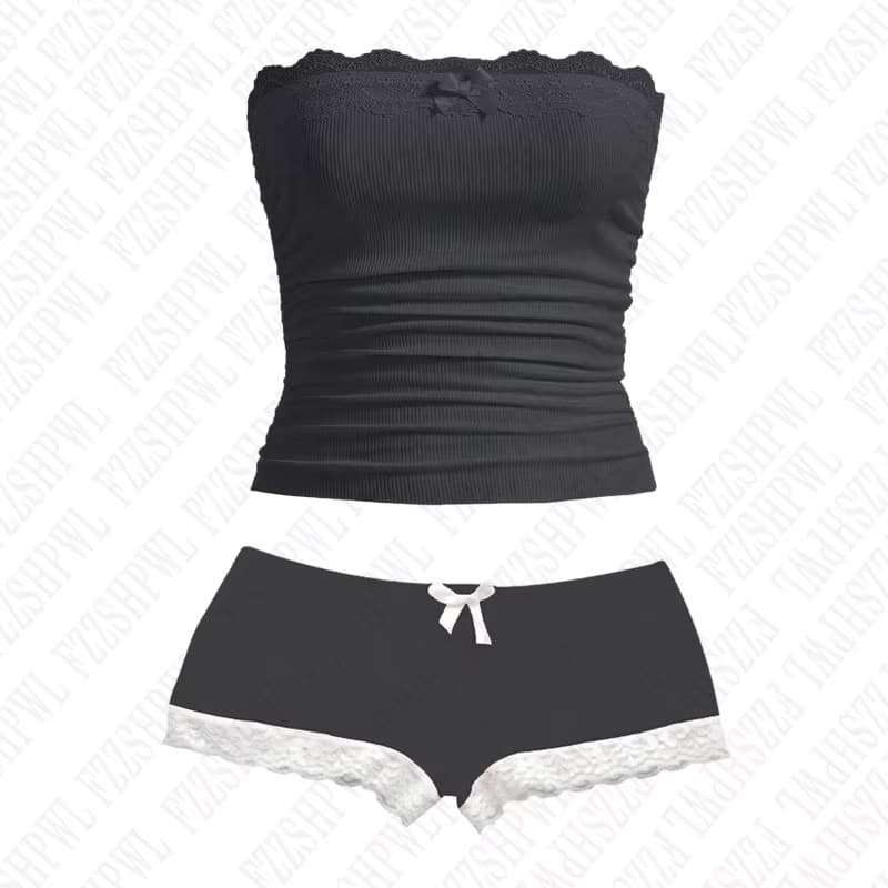 Lace Trim Strapless Ribbed Ruched Bustier Y2K Summer Going Out Crop Top Wearable Outside