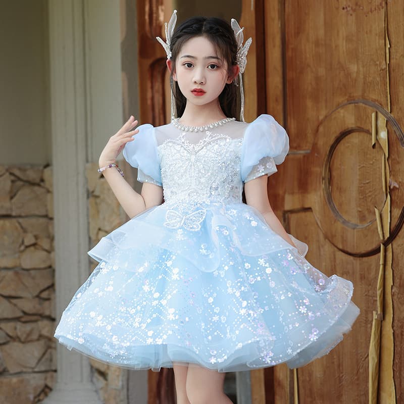 Children's Dress 2026 Summer New Style Puff Sleeve Cute Flower Girl Wedding Girl Birthday Fairy Flower Fairy Gauze Dress
