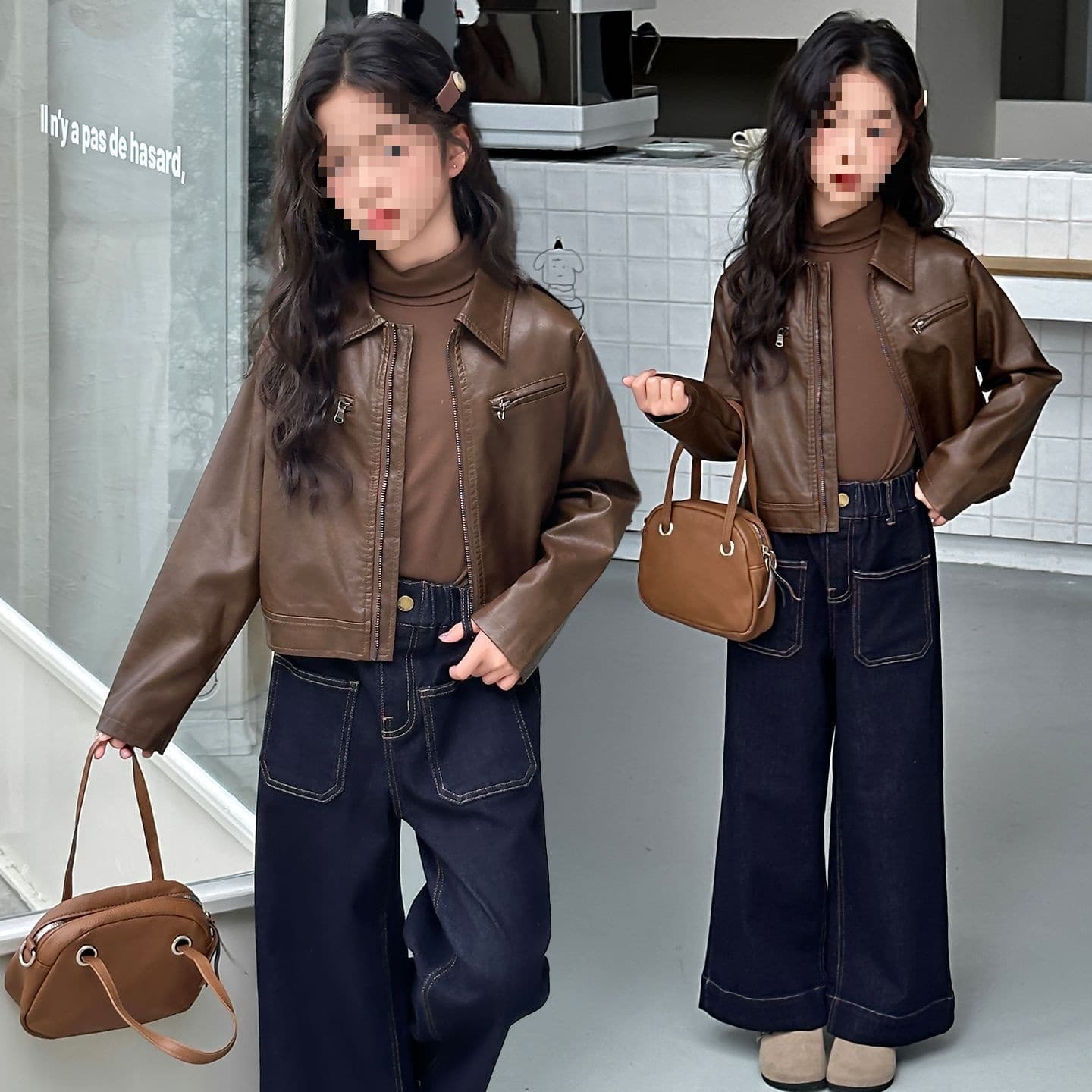 Girls' autumn coats, 2025 new style, fashionable children's clothing, girls' big kids' tops, spring and autumn leather jackets.
