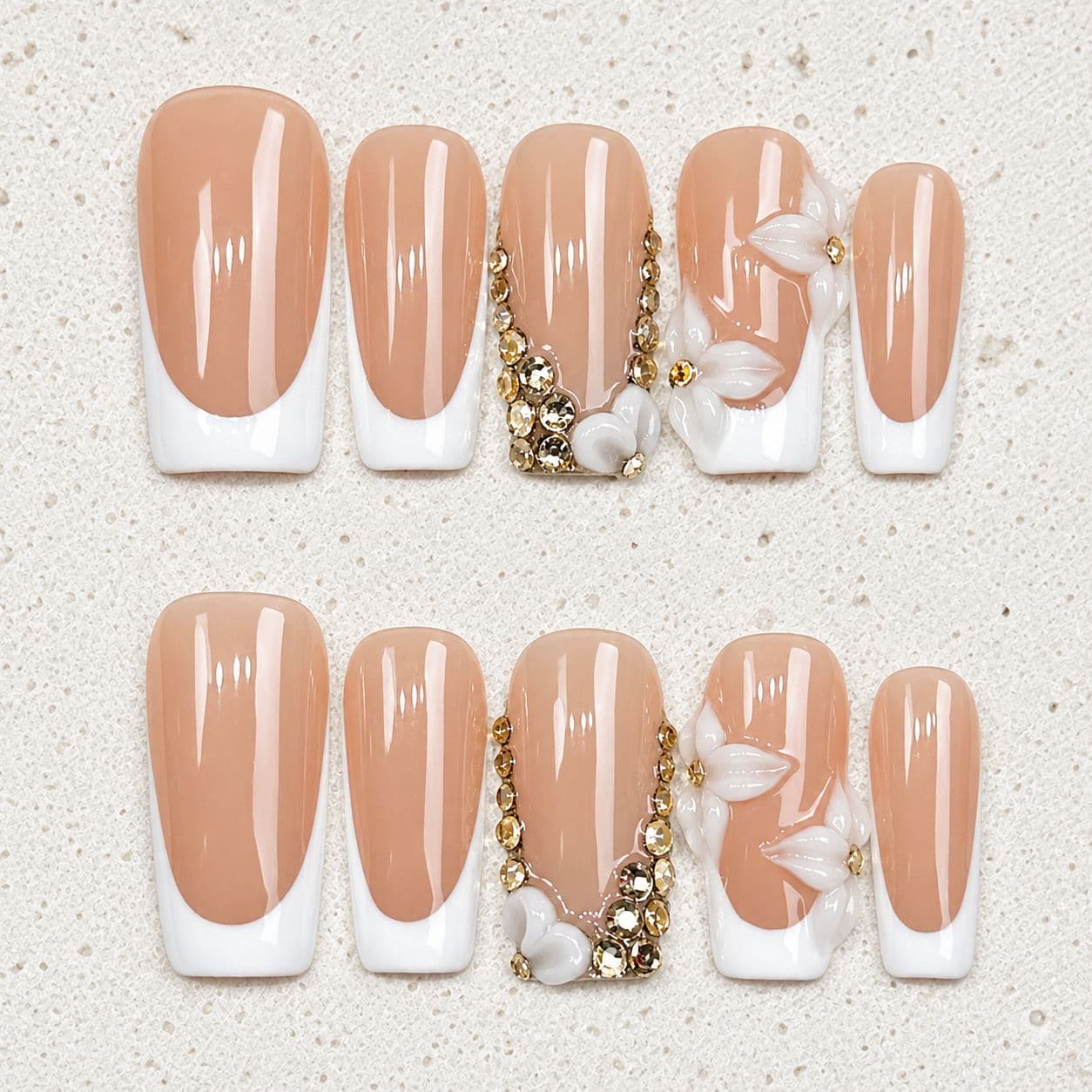Trendy Cross-Border Ins-Style Handmade Press-On Nails European and American Square French Nail Art Flower Design Fake Nail Patches