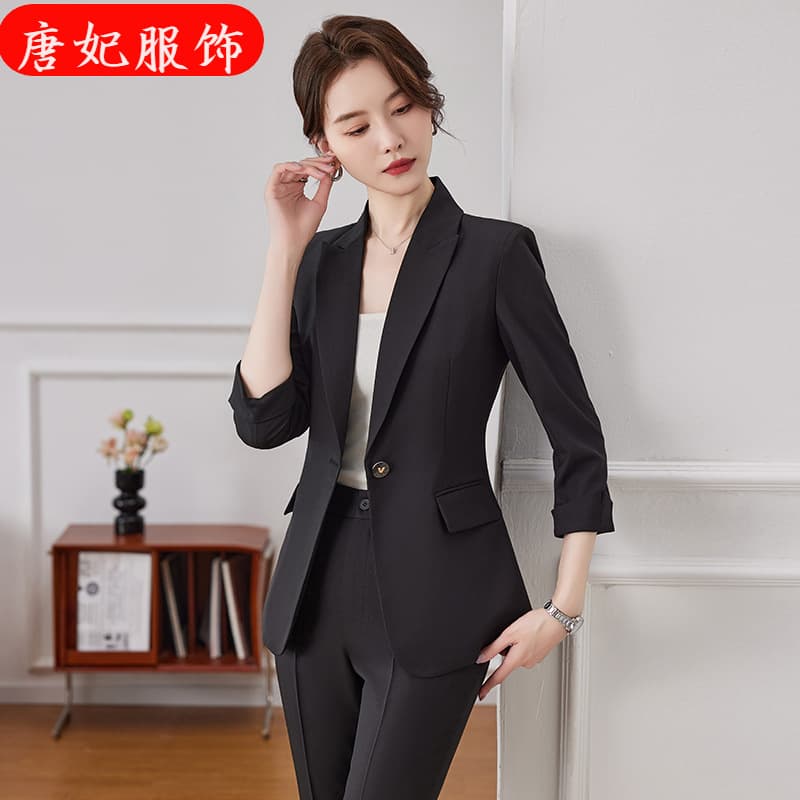 Women's Blazer with Three-Quarter Sleeves, New Spring/Summer/Fall High-End Interview Business Suit Jacket and Pants Two-Piece Set