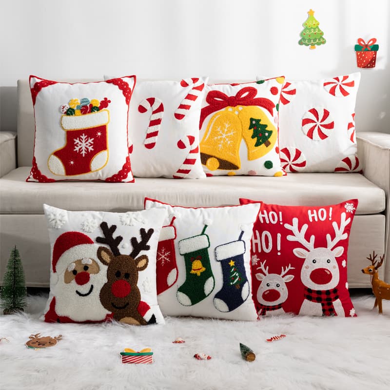 Cross-border Pillow Cover Without Insert, Towel Embroidery Santa Claus Snowflake Throw Pillow Cover, Luxury Simple Sofa Cushion Cover