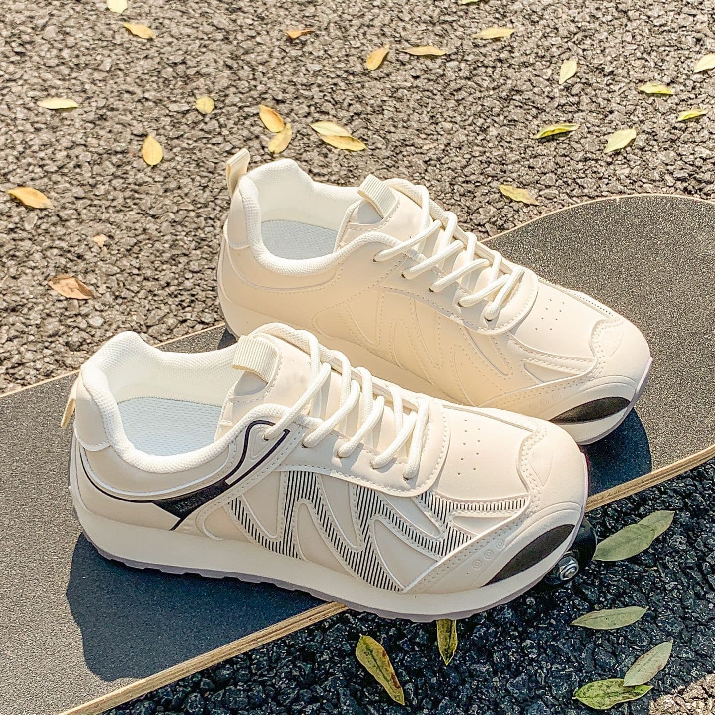 Lemon Yellow Agam Sneakers Women's Shoes 2025 Autumn New Striped Campus Style Thick Sole Sports Casual Shoes