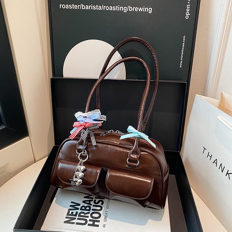 Cross-border Women's Bowling Bag Korean Blogger Niche Versatile Boston Tote Bag Premium Underarm Shoulder Bag