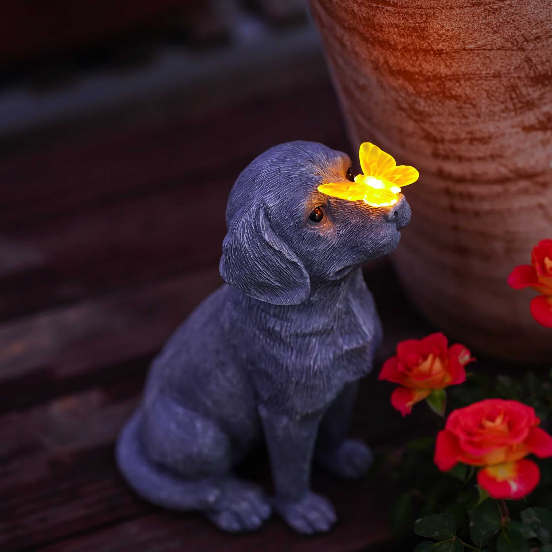 Cross-border New Garden Puppy Solar Light Resin Craft Ornament Elf Decoration Solar Garden Ornament
