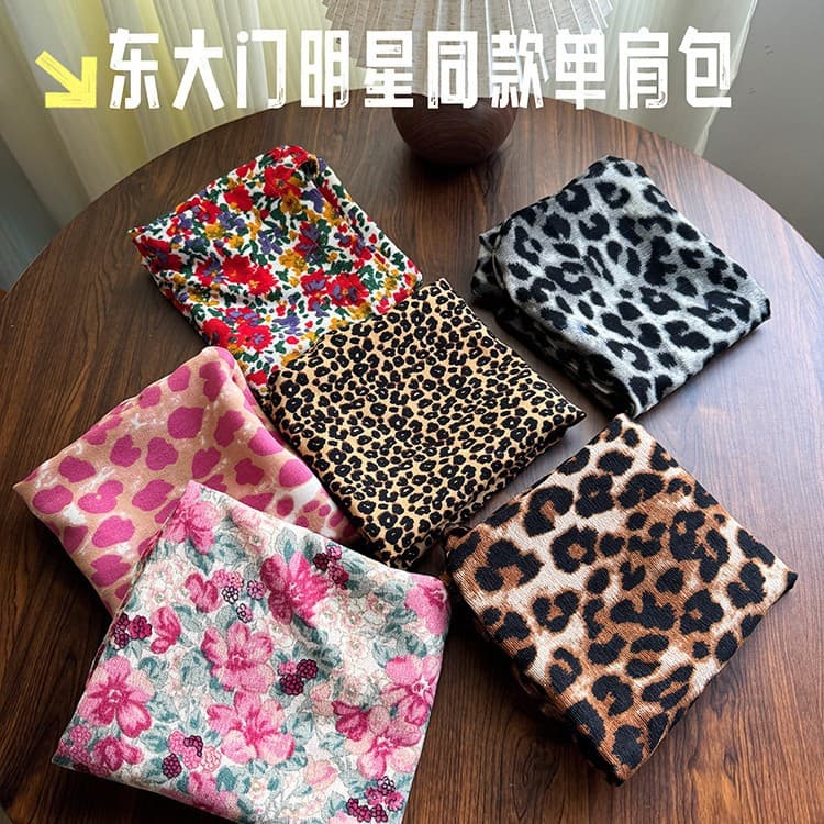 Korean Ins-Style Corduroy Shoulder Bag Leopard Print Shoulder Bag Spring and Summer New Fashion Shopping Bag Celebrity Style