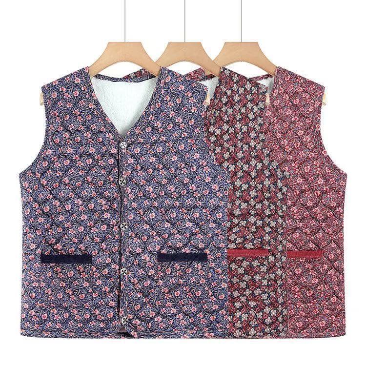 One-Piece Drop-Shipping Grandma Autumn and Winter Warm Vest for Women and Mothers, Floral Inner Vest for Middle-Aged and Elderly Mothers-In-Law with Velvet