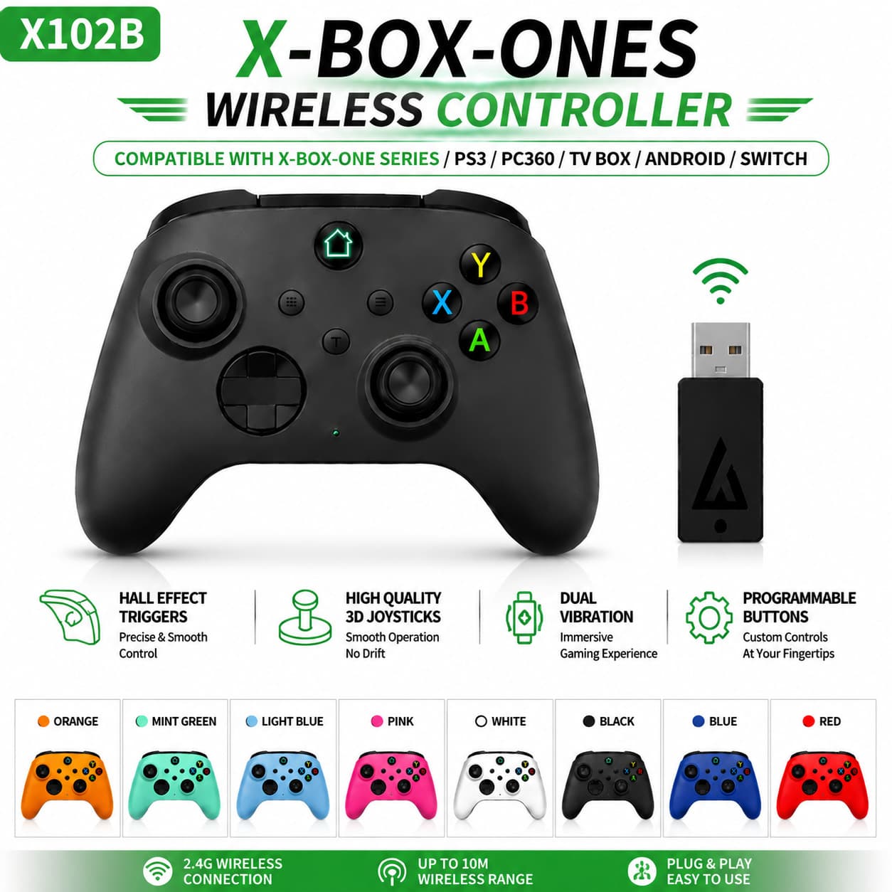 X-box One/S/XSX Wireless Game Controller Compatible with PC Android Switch/P3 Vibration Glow Controller