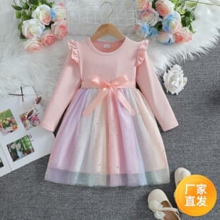 Baby Girl Long Sleeve Bow Dress 2026 Fall New Style Little Girl Fashionable Mesh Skirt Princess Dress
