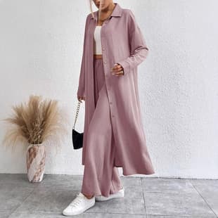New Autumn Two-Piece Women's Set, European and American Long Shirt Style Two-Piece Wide Leg Pants Long Pants
