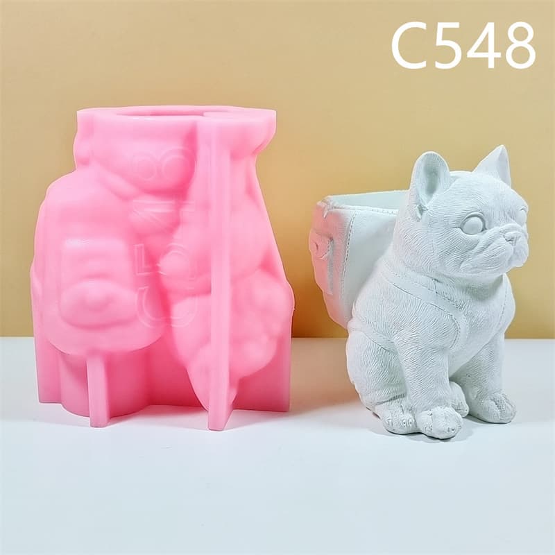 Backpack French Bulldog Silicone Mold DIY Handmade Epoxy Resin Plaster Flower Pot Ornament Making Mold C548