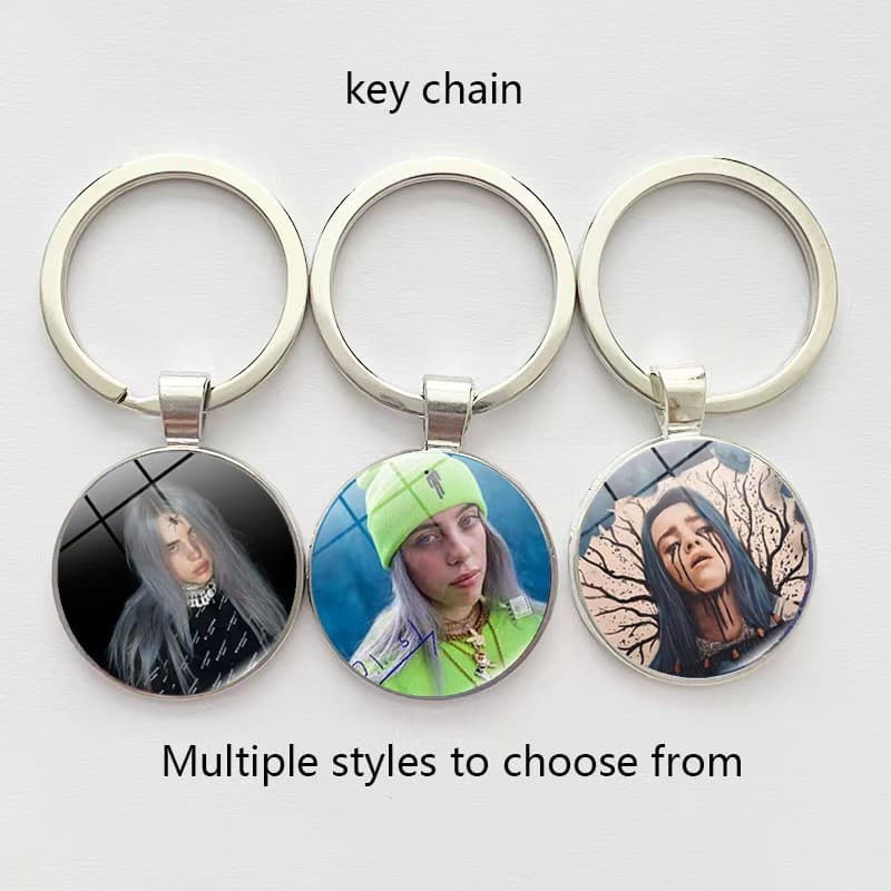 Cross-border European and American singer Billie Eilish Time Gem Round Glass Keychain