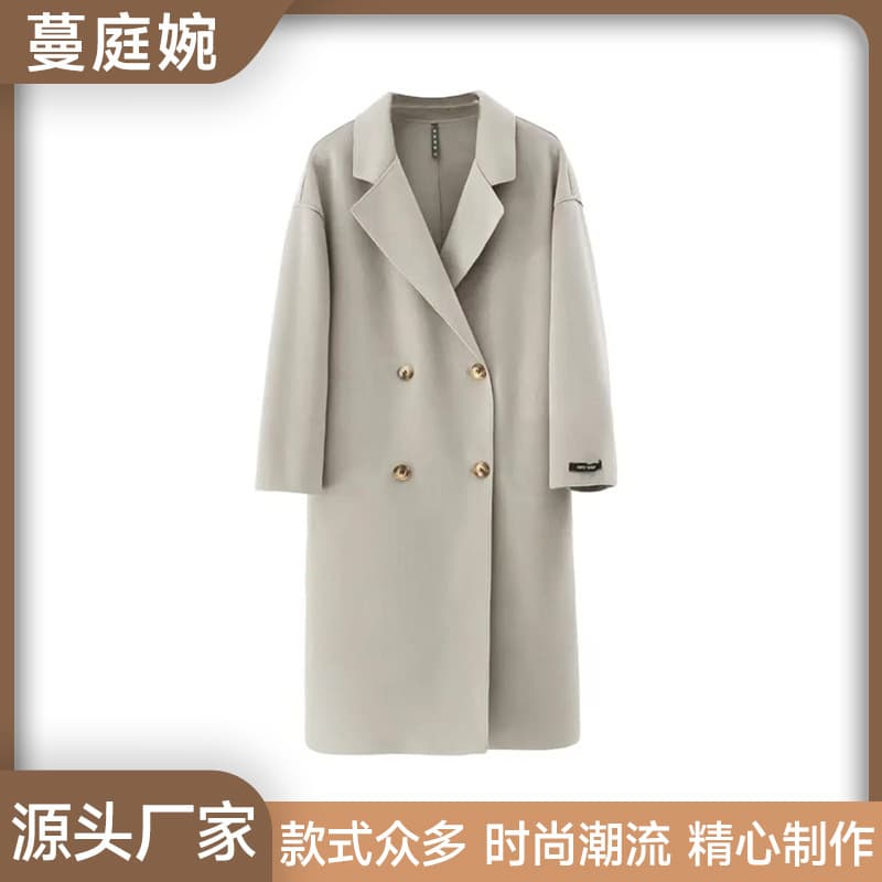 Four-Button Long Bathrobe Classic Coat Vintage Wool Loose Double-Breasted Coat