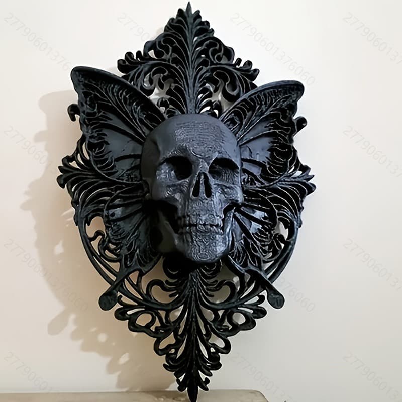 Cross-border Black Carved Frame Skull Wall Decor Vintage Dark Home Decoration Halloween Horror Gothic
