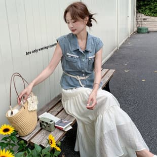 Fashionable College Style Casual Suit Dress for Women Summer 2026 New Denim Vest and Skirt Two-Piece Set