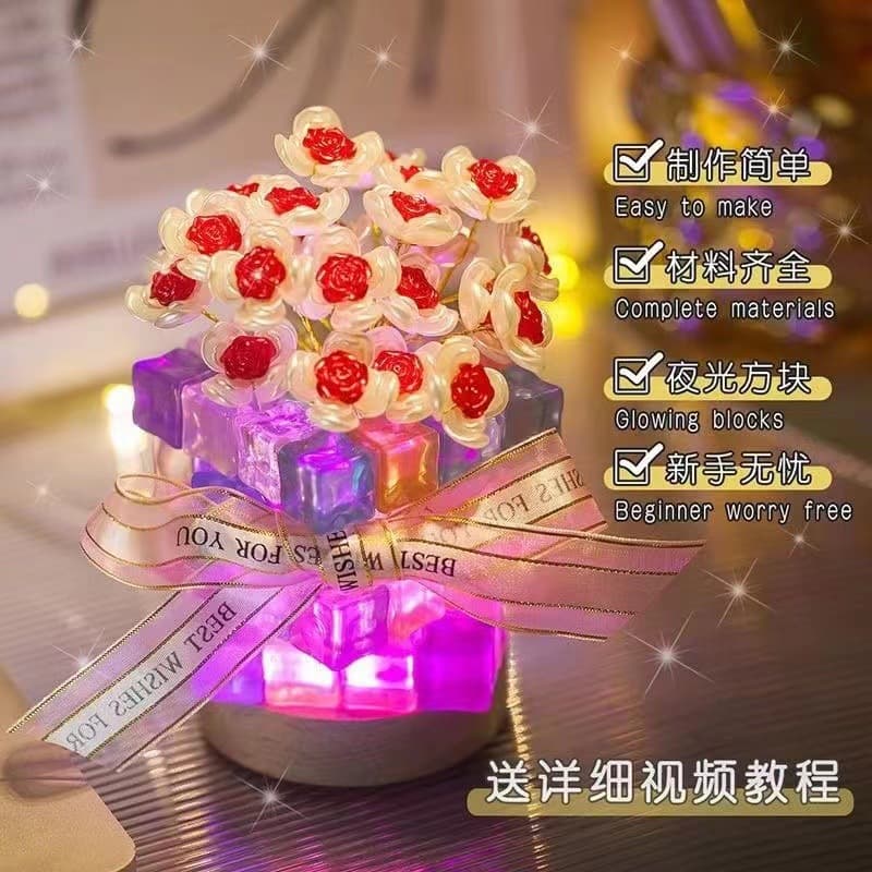 Handmade Niche DIY 520 Rose Ice Cube Night Light Holiday Gift for Girlfriend Romantic High-end Gift Full Material Kit