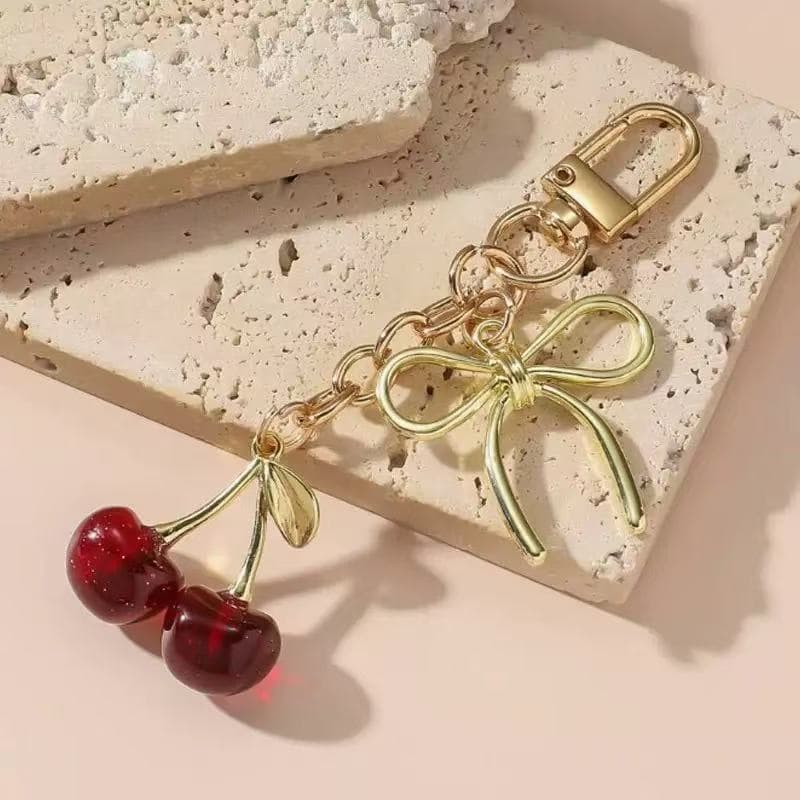Factory Wholesale New Shiny Artificial Cherry Pendant Keychain Cute Student Accessory Exquisite 3D Fruit Hanging Chain