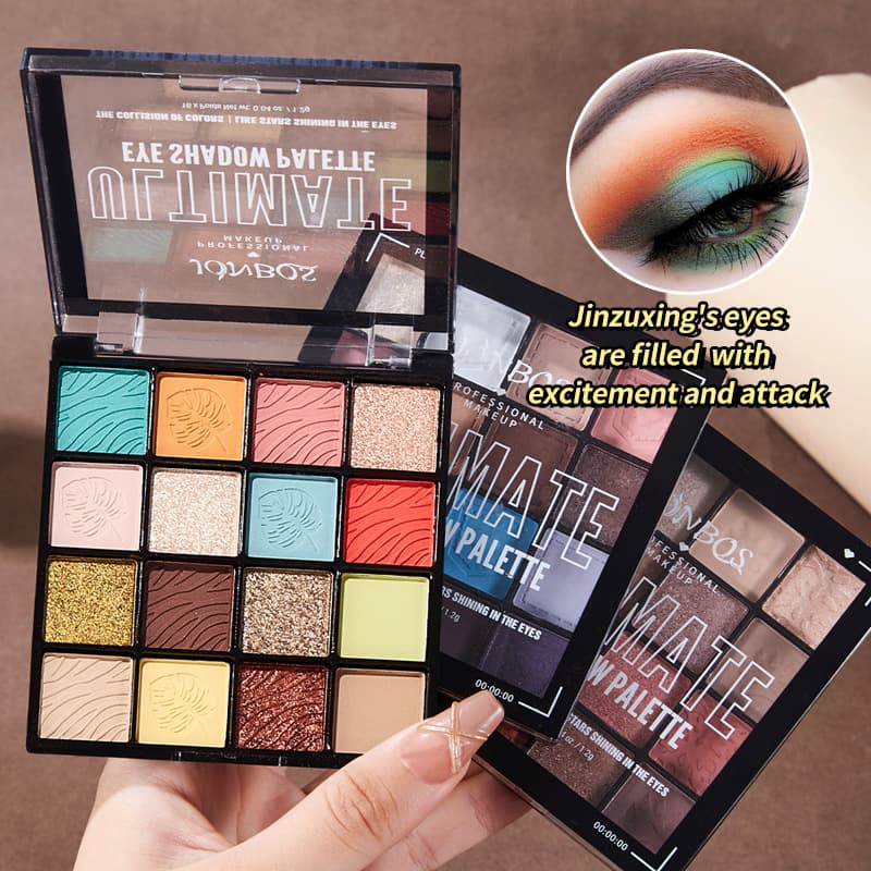 Cross-border Trade Cosmetics JONBOS 16-Color Eyeshadow Palette Shimmer Matte Daily Smoky Earth Tone