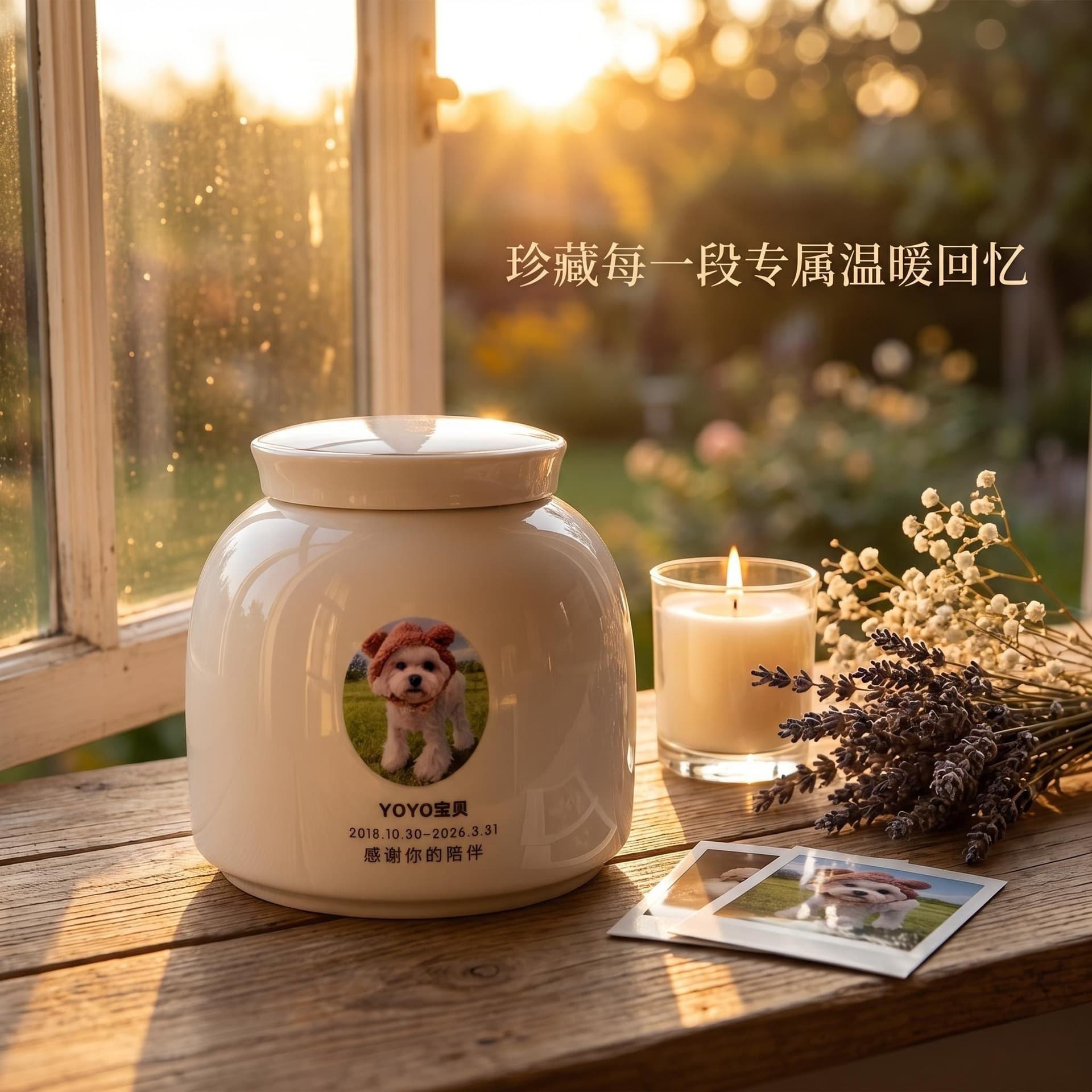 Ceramic pet memorial urn to commemorate the death of dogs and cats, ancient ashes, light luxury cremation urn