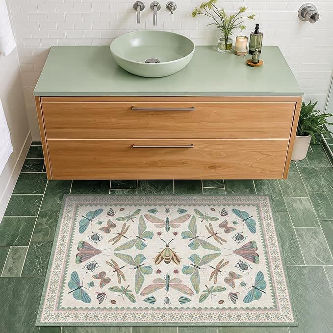 Cross-border Amazon TEMU Hot Selling Vintage Moth Door Mat, Entrance Rug, Bathroom Dirt-Resistant and Wear-Resistant Carpet