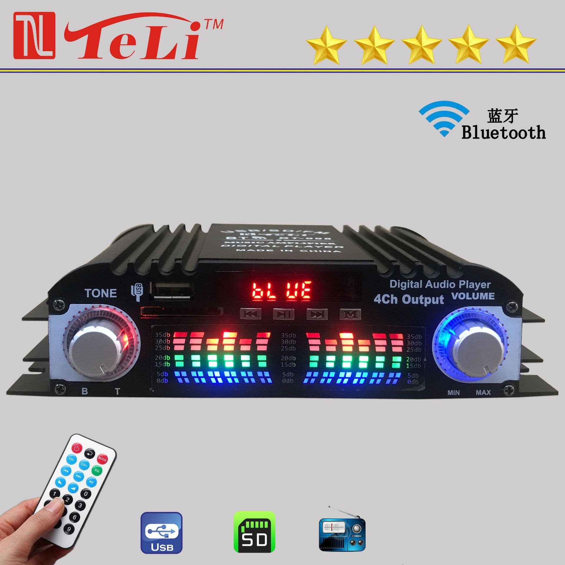 Cross-border Trade BT-998MINI 4-Channel Bluetooth USB Radio 12V/Car Home Amplifier