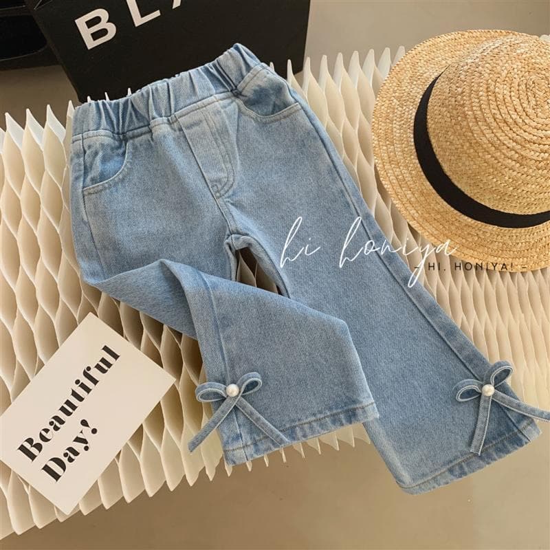Girls' Jeans 2025 Spring and Autumn New Style Baby Girl Pearl Bow Denim Flared Pants Super Soft Children's Flared Pants
