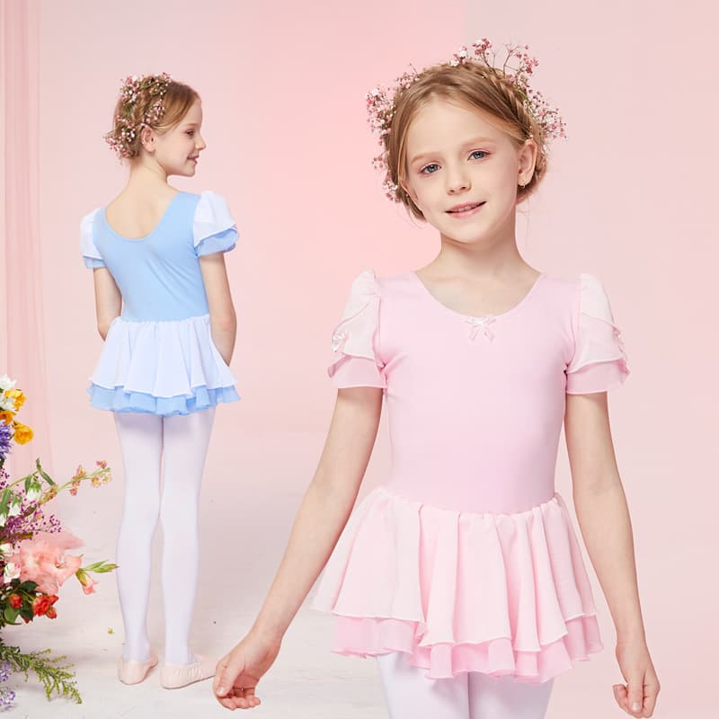 Children's summer short-sleeved female tutu skirt girls kindergarten princess skirt dance clothes body training clothes