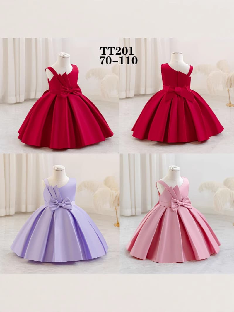 New Baby Girl First Birthday Princess Dress, Twill Heavy Satin Bowknot Sleeveless Infant Gown for One-Year-Old Celebration