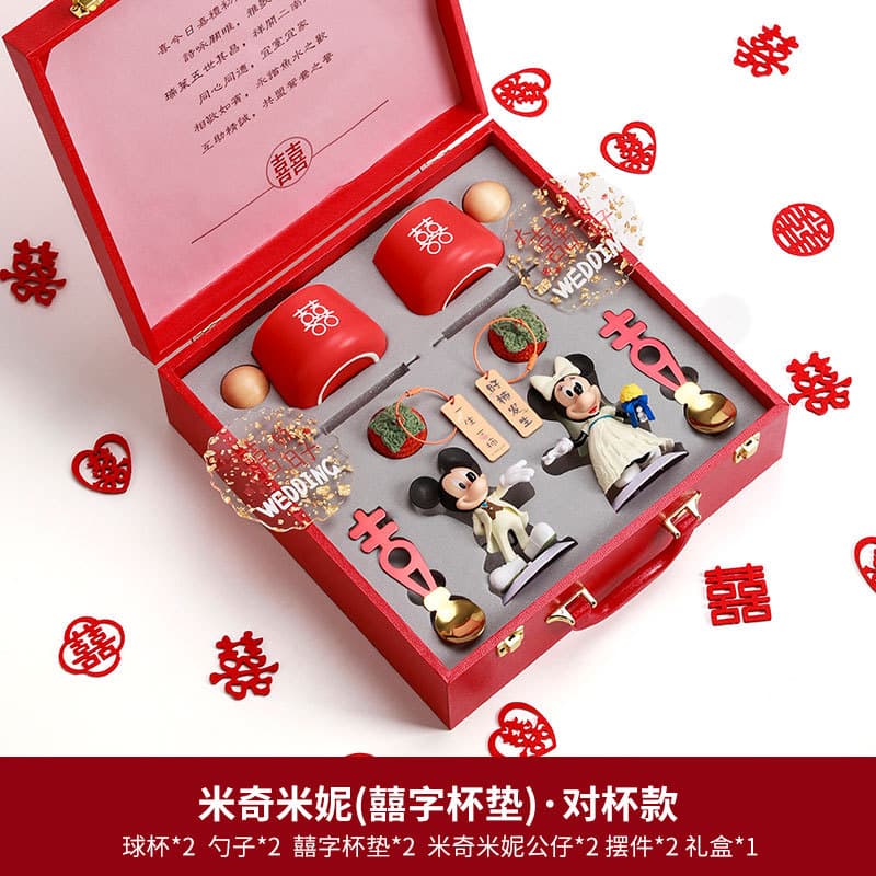 Mickey and Minnie Wedding Figurine Ornament Gift for Marriage Certificate Ceremony Couple Souvenir