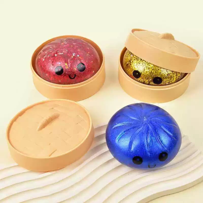 Cross-border Glitter Dumpling Squishy with Box Squeeze Dumpling Sensory Stress Relief Toy