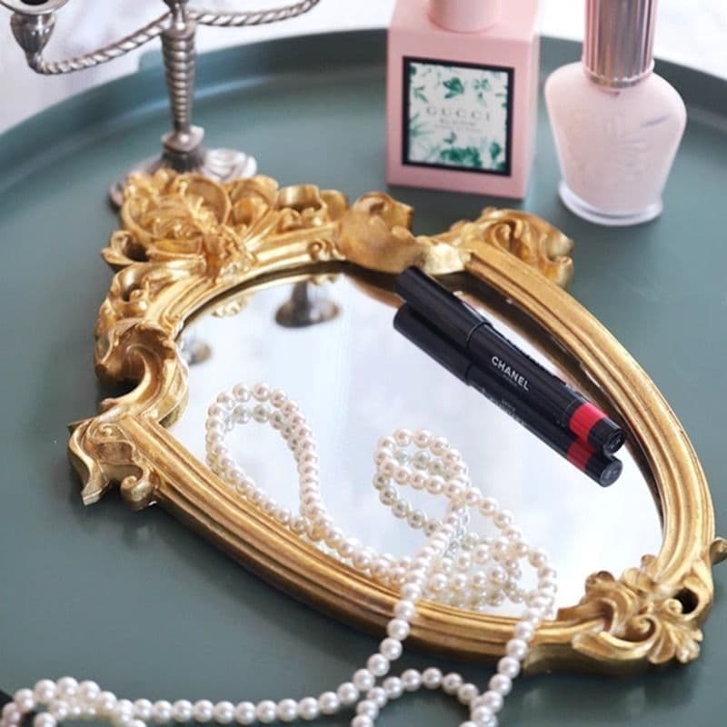 French Vintage Palace Relief Gold Shaped Mirror Decorative Wall Hanging Mirror for Photography