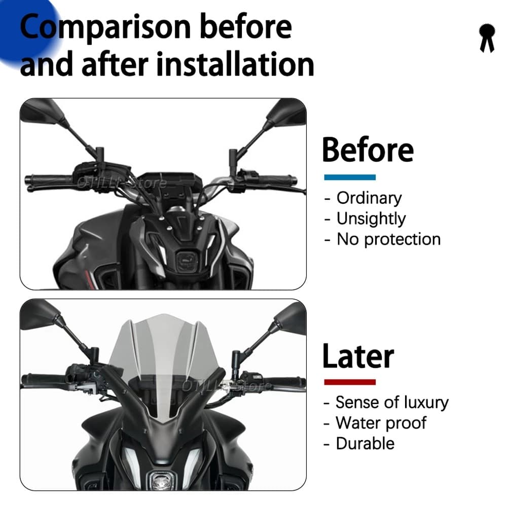 Compatible with Yamaha MT-07 2021+ Motorcycle Raised Windshield Acrylic Wind Deflector Protection Windscreen