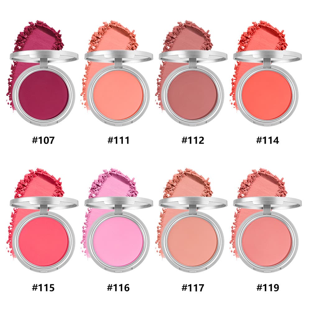 Round blush powder, matte, natural and smooth, enhances complexion and makes your complexion appear tender. Foreign trade cosmetics, single color blush without logo.